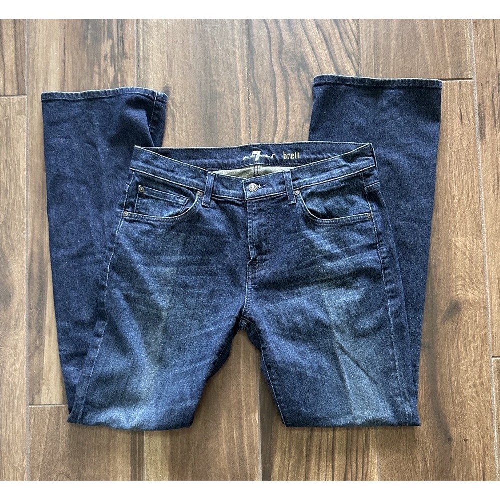 7 For All Mankind Brett Bootcut Jeans Mens 33 Dark Wash Stretch Denim Blue
